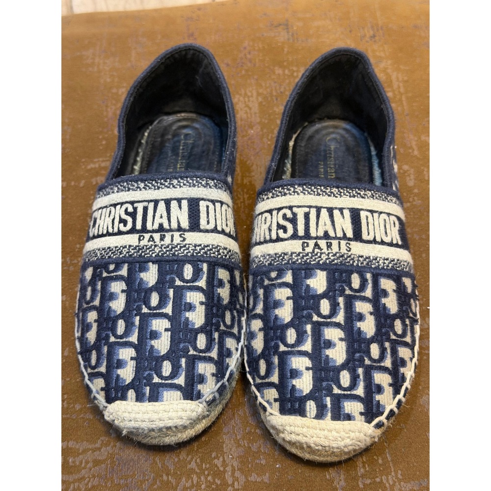 Christian Dior Granville Espadrilles Navy Blue Oblique Monogram Flats CL 1119 38